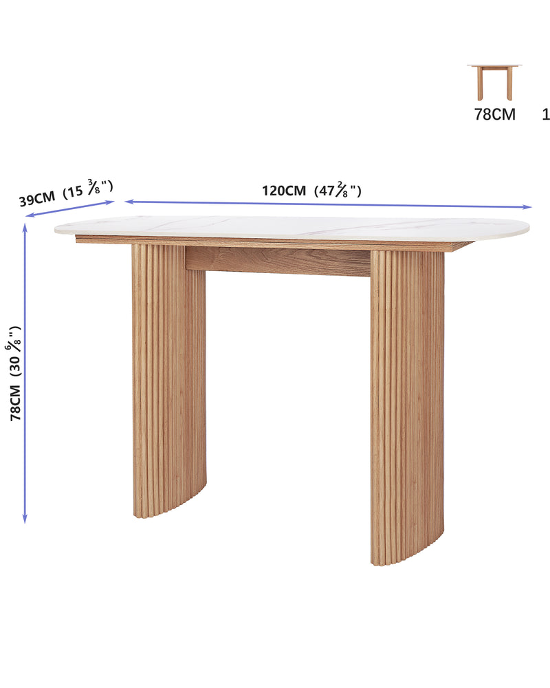 Natural  Marbled Wood Console Table Entryway Table with Fluted Base