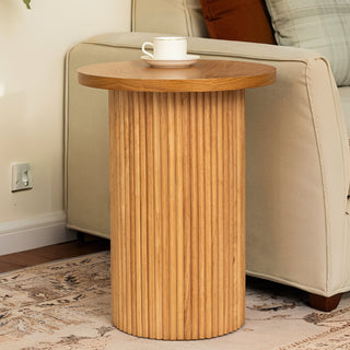 Black Round Wood End Table Fluted Pedestal Side Table