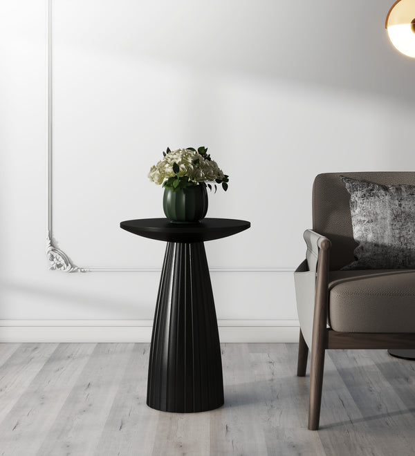 Round Black Side Table End Table with Pedestal Fluted Base