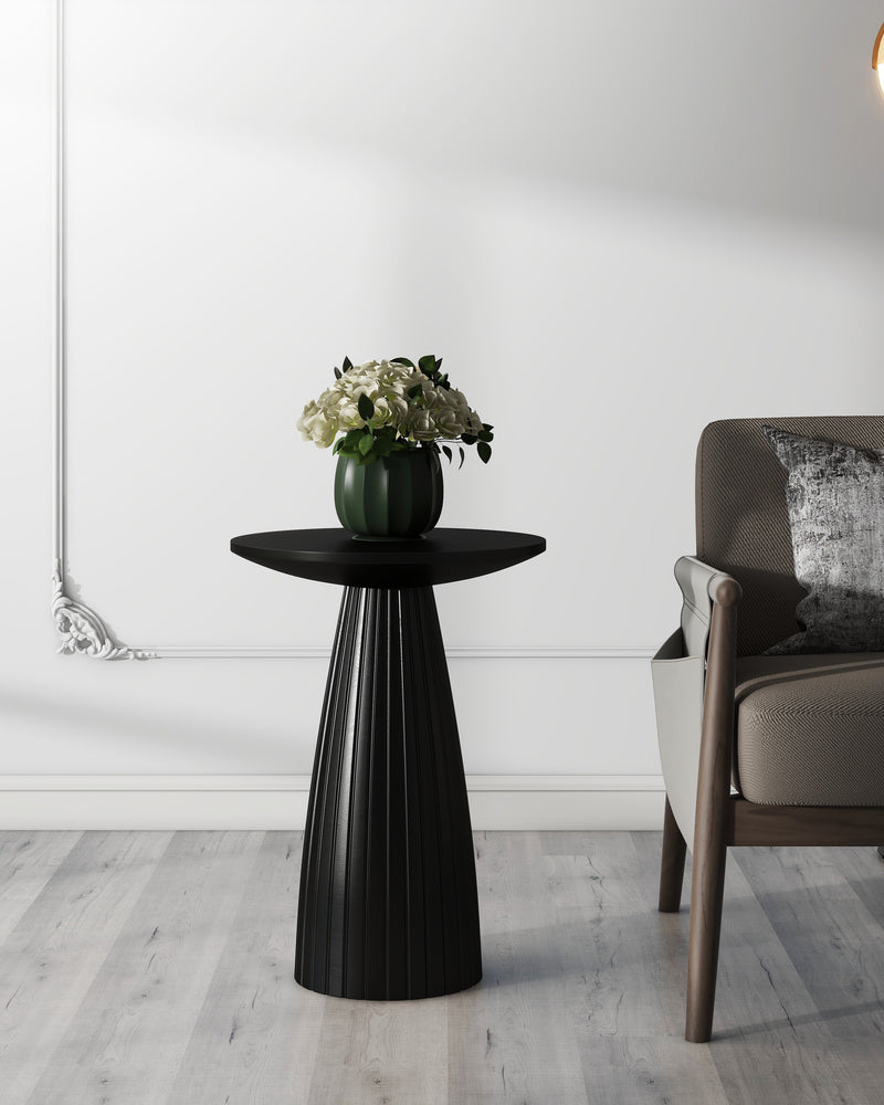 Round Black Side Table End Table with Pedestal Fluted Base