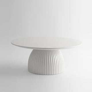 Modern Round Coffee Table, 35.4 inch White Drum Design