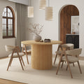 Oak Wood Round Fluted Pedestal Dining Table