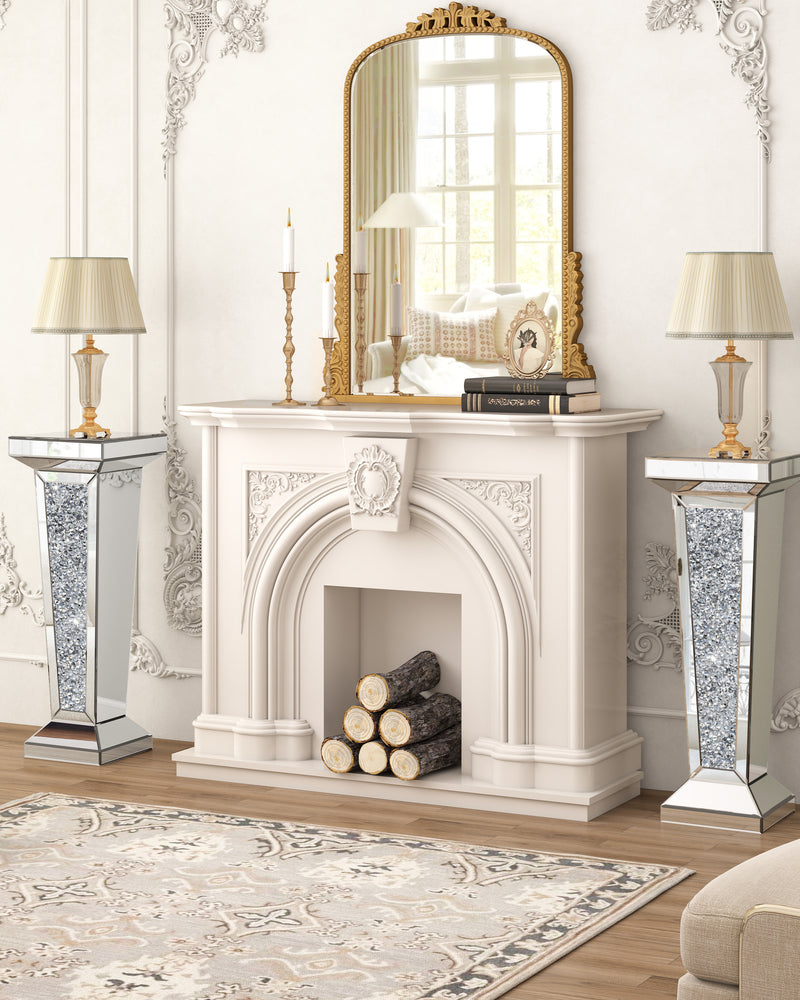 Tall Pedestal Mirrored Glass Top End Table