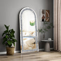 SHYFOY Glass Framed Arched-Top Floor Mirror with Crushed Diamond