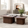 Square Wood Pedestal Coffee Table with Fluted Base