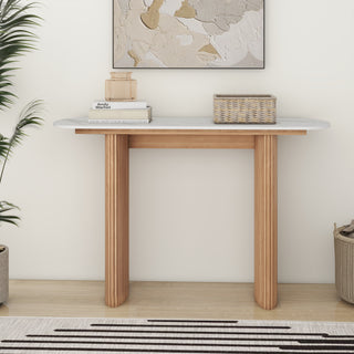 Natural  Marbled Wood Console Table Entryway Table with Fluted Base