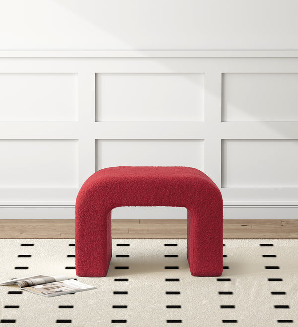 Red Upholstered Foot Stool Modern Pouf Ottoman