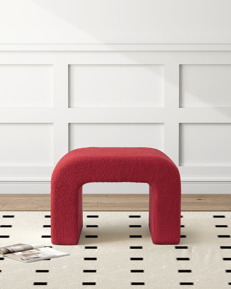 Red Upholstered Foot Stool Modern Pouf Ottoman