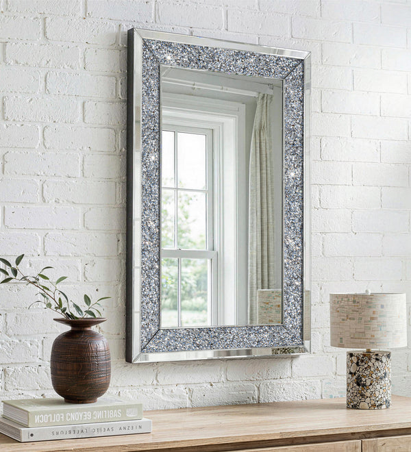 Glam Crystal Accent Wall Mirror Sparkly Silver Mirror