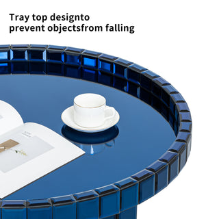 Blue Round Glass Tray Top Coffee Table