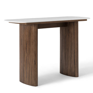 Walnut Marble Console Table Entryway Table with Fluted Base