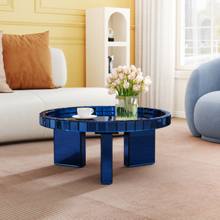 Blue Round Glass Tray Top Coffee Table