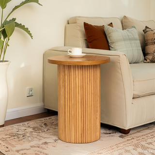 Black Round Wood End Table Fluted Pedestal Side Table