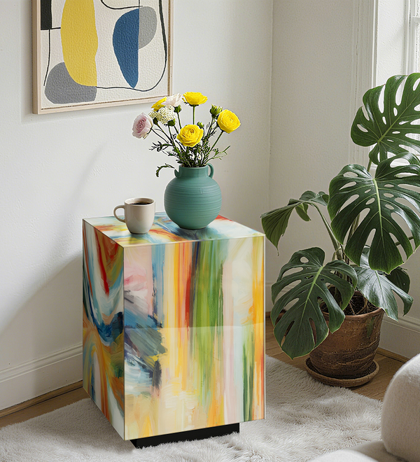 Abstract Art Graffiti Glass End Table