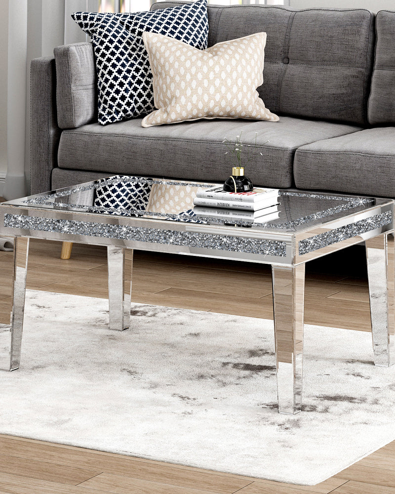 SHYFOY Coffee Table Mirrored with Crystals Inlay, Modern Contemporary  Coffee Table