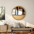 Rattan Round Mirror Bohemian Accent Wall Mirror