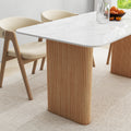 Marble Top Dining Table with Pedestal Grain Wood Base
