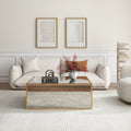 Mirrored Coffee Table, Rectangular Glass Dinning Table with Brushed Gold Frame