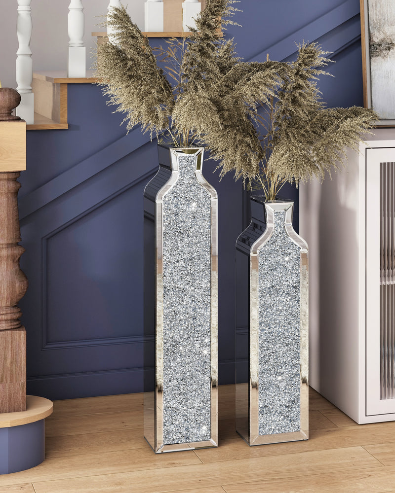 SHYFOY Tall Crushed Diamond Mirrored Floor Vases,Set of 2