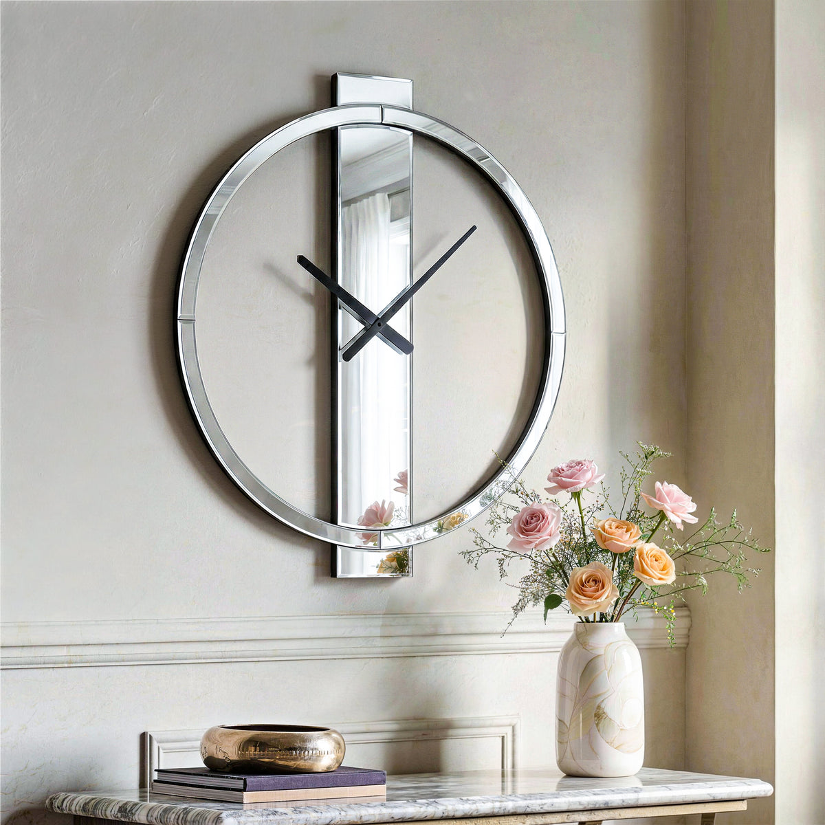 Wall Clock Decorative Large Clock Living Room Decor - Big Clocks All Mirror Glass Finish