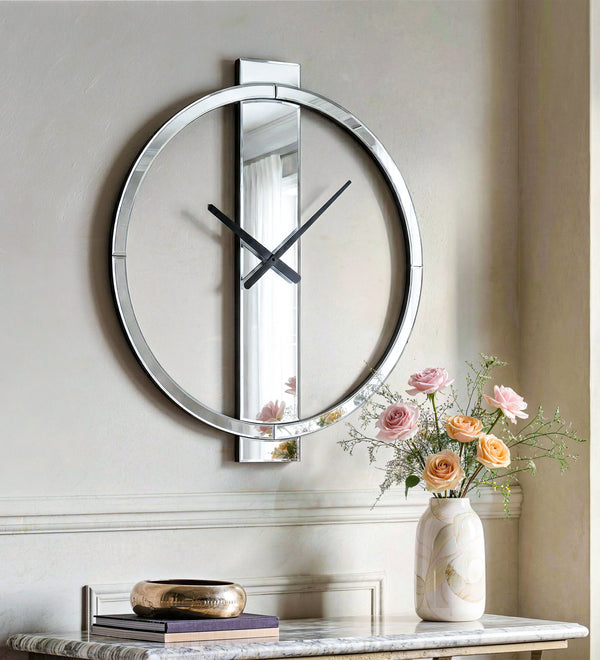 Wall Clock Decorative Large Clock Living Room Decor - Big Clocks All Mirror Glass Finish