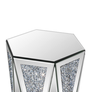 Hexagonal Mirror Top Crushed Diamond End Table