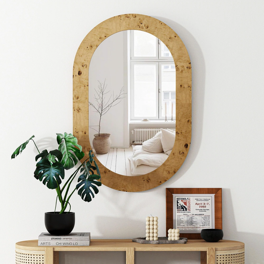 Wood Oval Wall Mirror - 35.4" H x 23.6" W