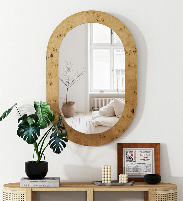 Elegant Wood Frame Oval Wall Mirror