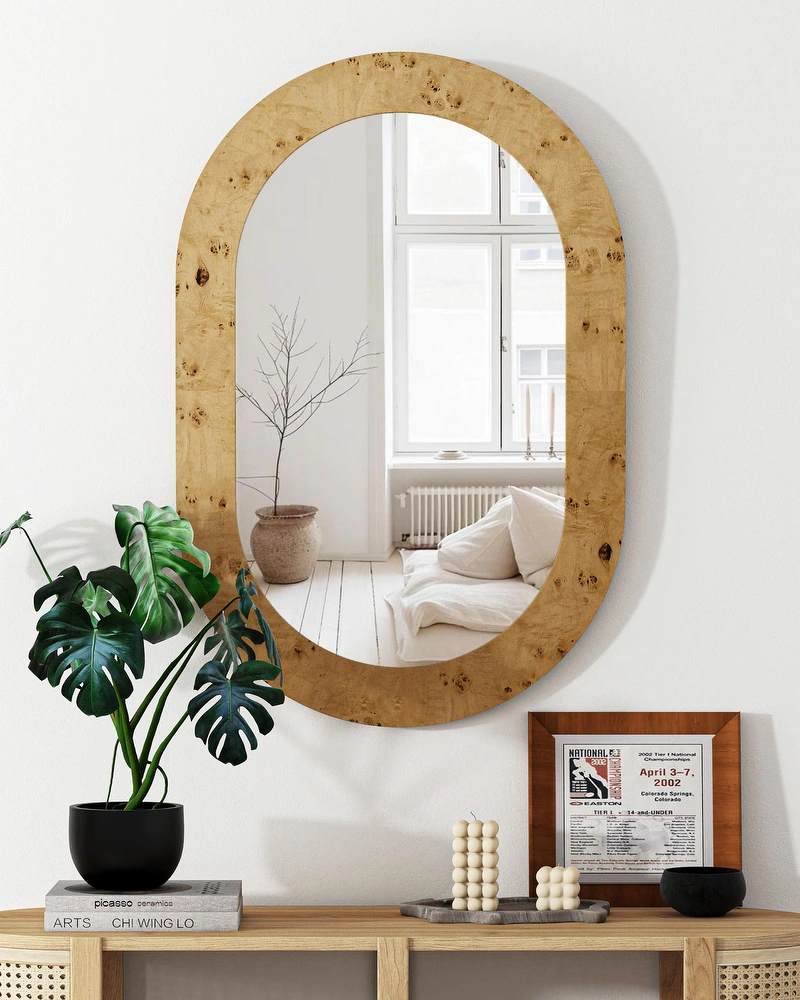Elegant Wood Frame Oval Wall Mirror