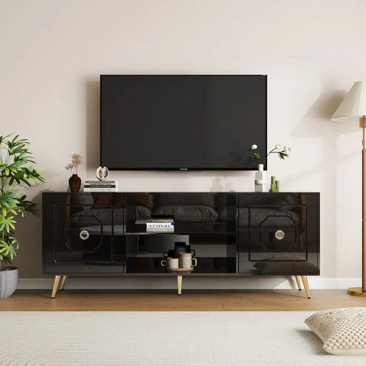 SHYFOY Modern 67" TV Stand Black Media Console With Drawers