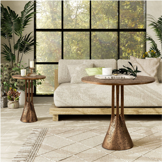 Antique Brass Round End Table - Antique Brass