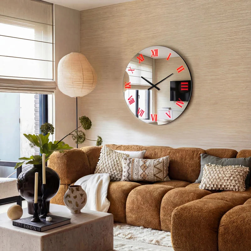 Round Mirrored Wall Clock With RGB Backlight