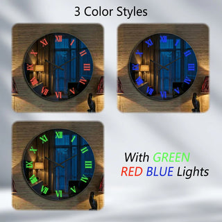 Round Mirrored Wall Clock With RGB Backlight