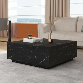 Black/White Faux Marble Square Coffee Table  35.43" ×35.43" × 13.77"