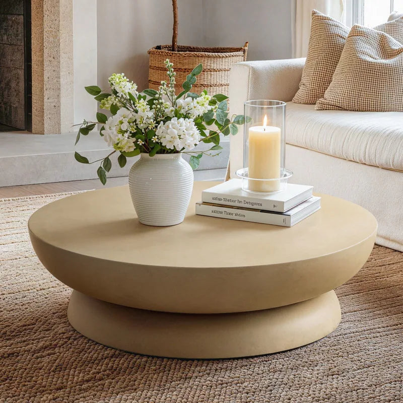 Low-Profile Round Concrete Coffee Table