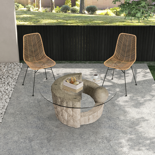 Vintage Tessellated Coffee Table Round Accent Table