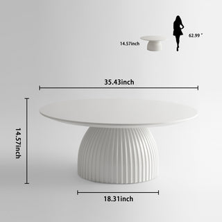 Modern Round Coffee Table, 35.4 inch White Drum Design