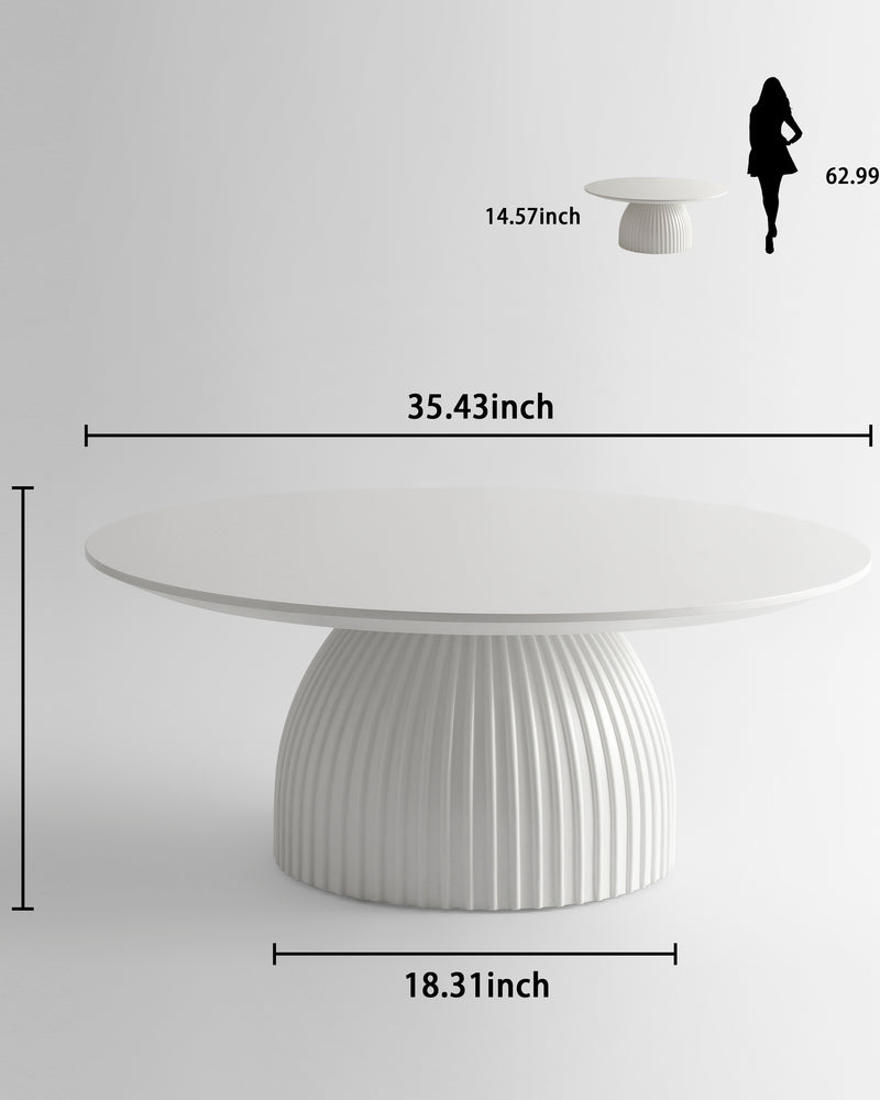 Modern Round Coffee Table, 35.4 inch White Drum Design