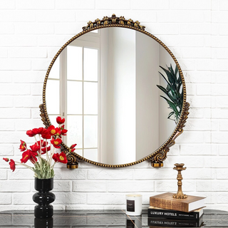 Baroque Round Antique Gold Wall Mirror - 29.5"×29.5" /SF-WM186