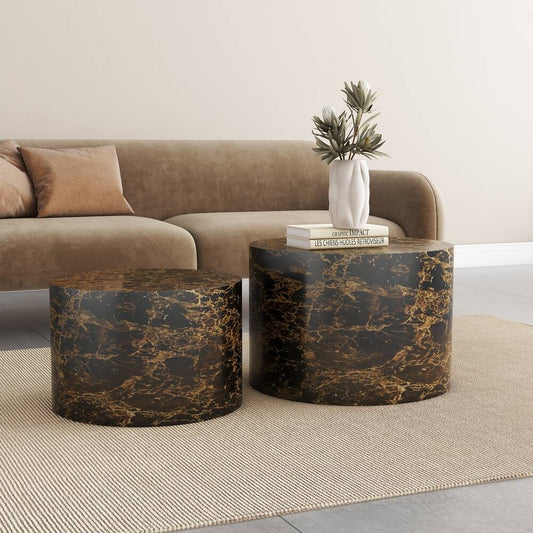 Faux Marble Round Coffee Table, Sets of 2