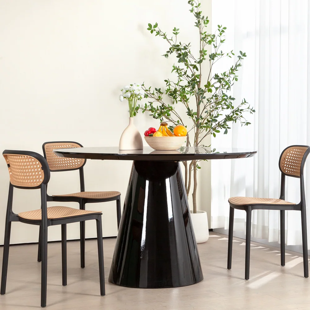 Black Modern High Glossy Round Dining Table