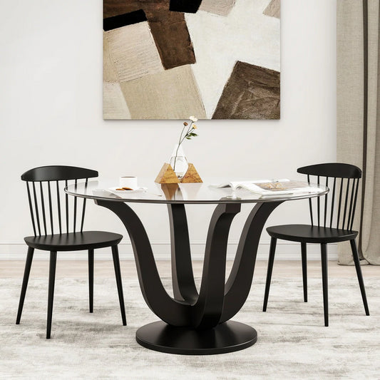 Round Glass Top Solid Wood Base Dining Table -51.18 in. W X 51.18 in. L X 29.53 in. H