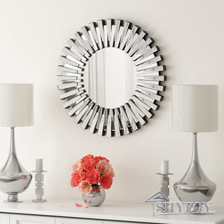 SHYFOY 24 inch Wall Mirrors Decorative Round Sunburst Mirror for Wall Decor Modern Silver Glass