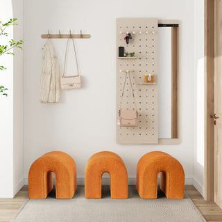 Orange Accent Upholstered Ottoman, N Shaped