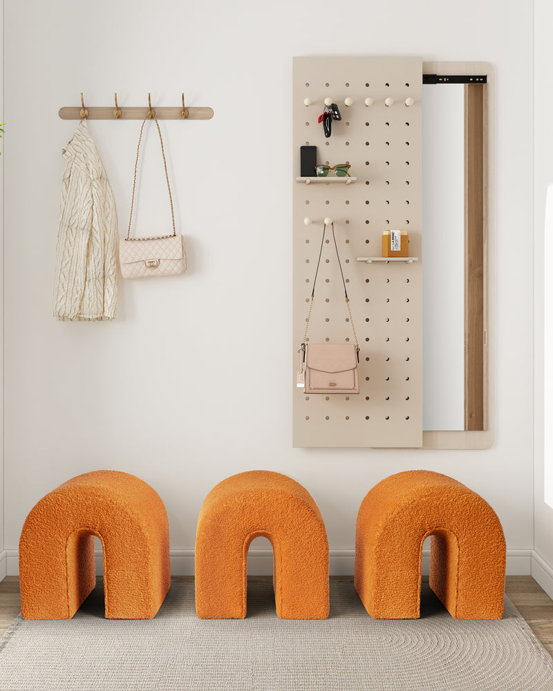 Orange Accent Upholstered Ottoman, N Shaped
