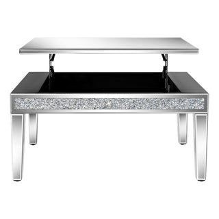 Mirror Glass Coffee Table Lift Top Accent Table with Hidden Storage