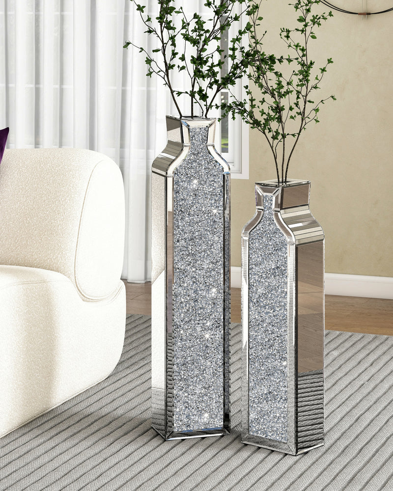 SHYFOY Tall Crushed Diamond Mirrored Floor Vases,Set of 2