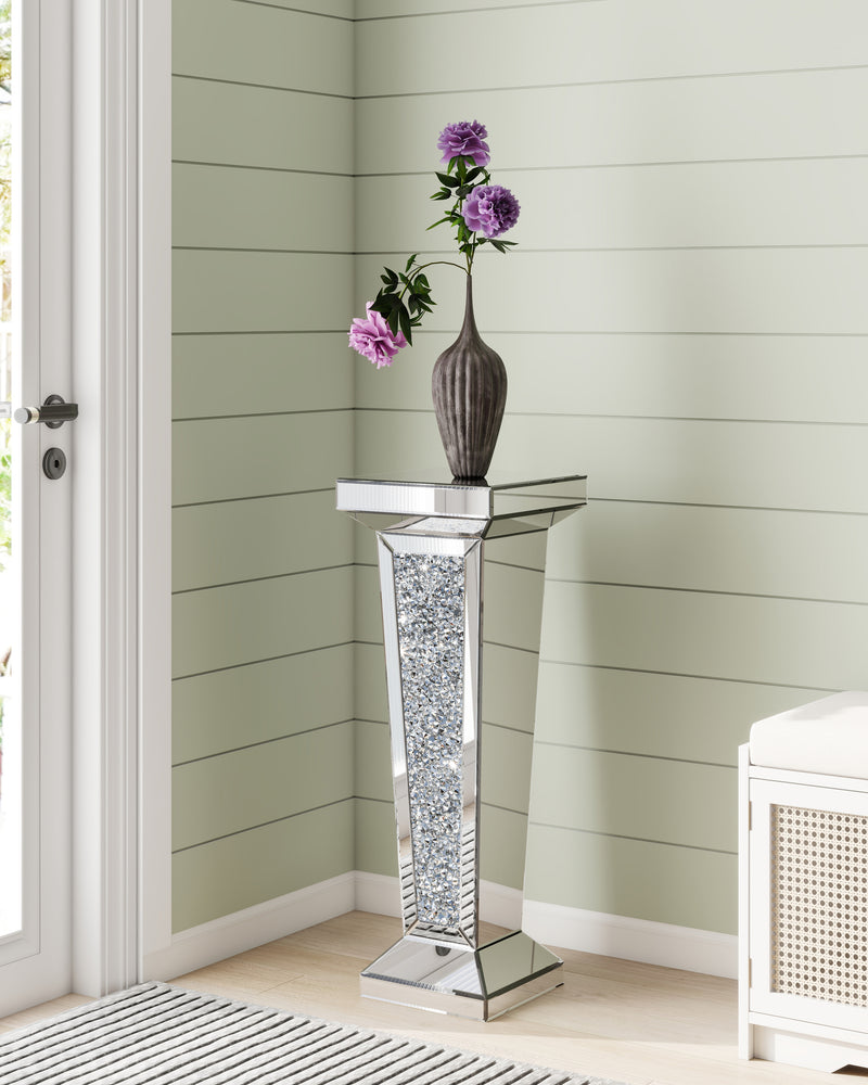 Tall Pedestal Mirrored Glass Top End Table