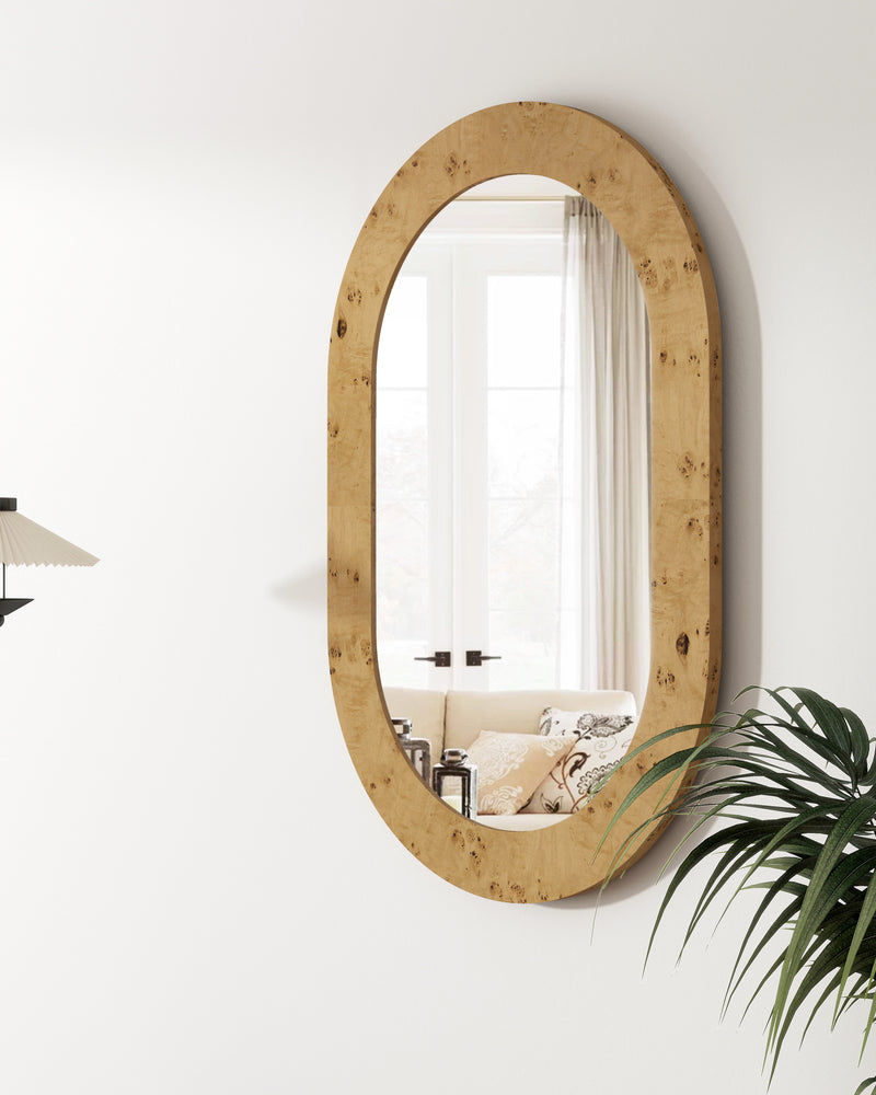 Elegant Wood Frame Oval Wall Mirror