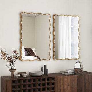 Antique Rectangle Wave Accent Wall Mirror Modern Gold Metal Mirror